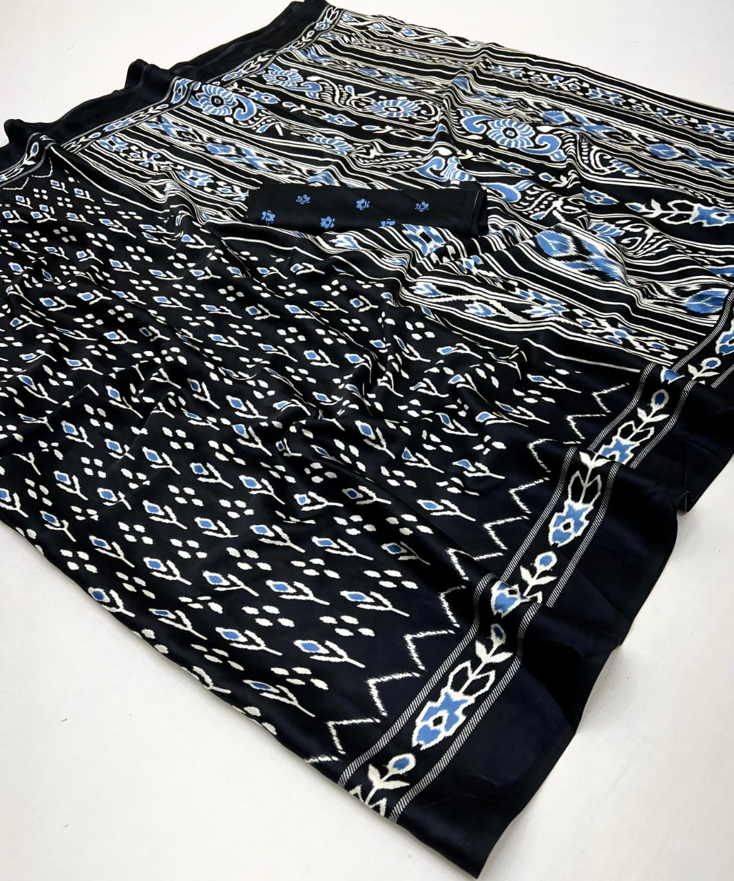 Black Color Office Wear Patola Crepe Silk Easy/Readymade Saree