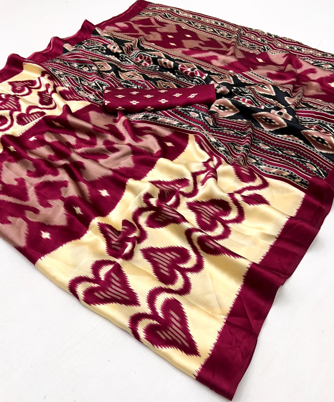 Patola Maroon Crepe Silk Easy/Readymade Saree