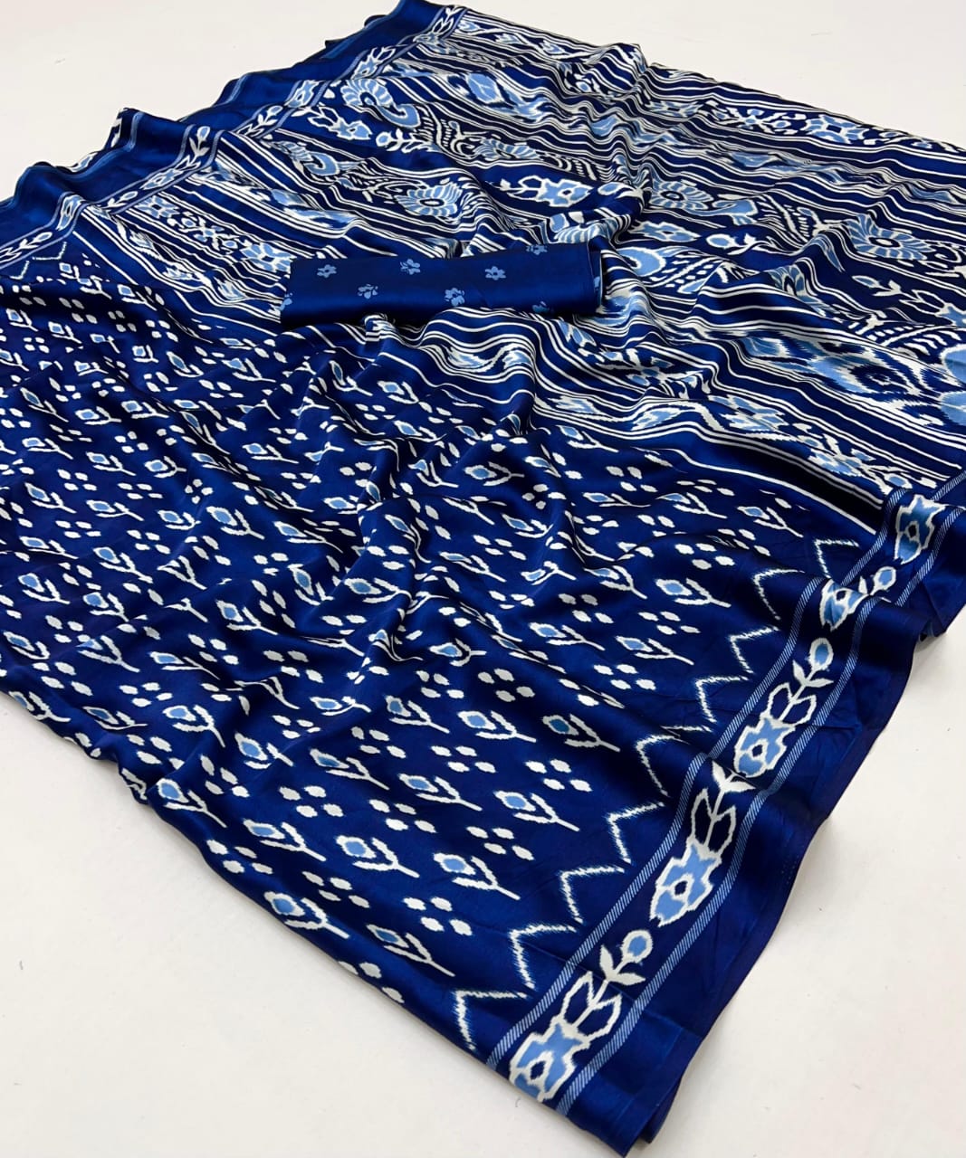 Navy Blue Color Office Wear Patola Crepe Silk Easy/Readymade Saree