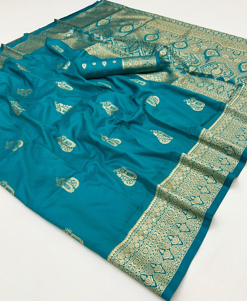 Turquoise Color Kanjivaram Silk Readymade/Easy Saree