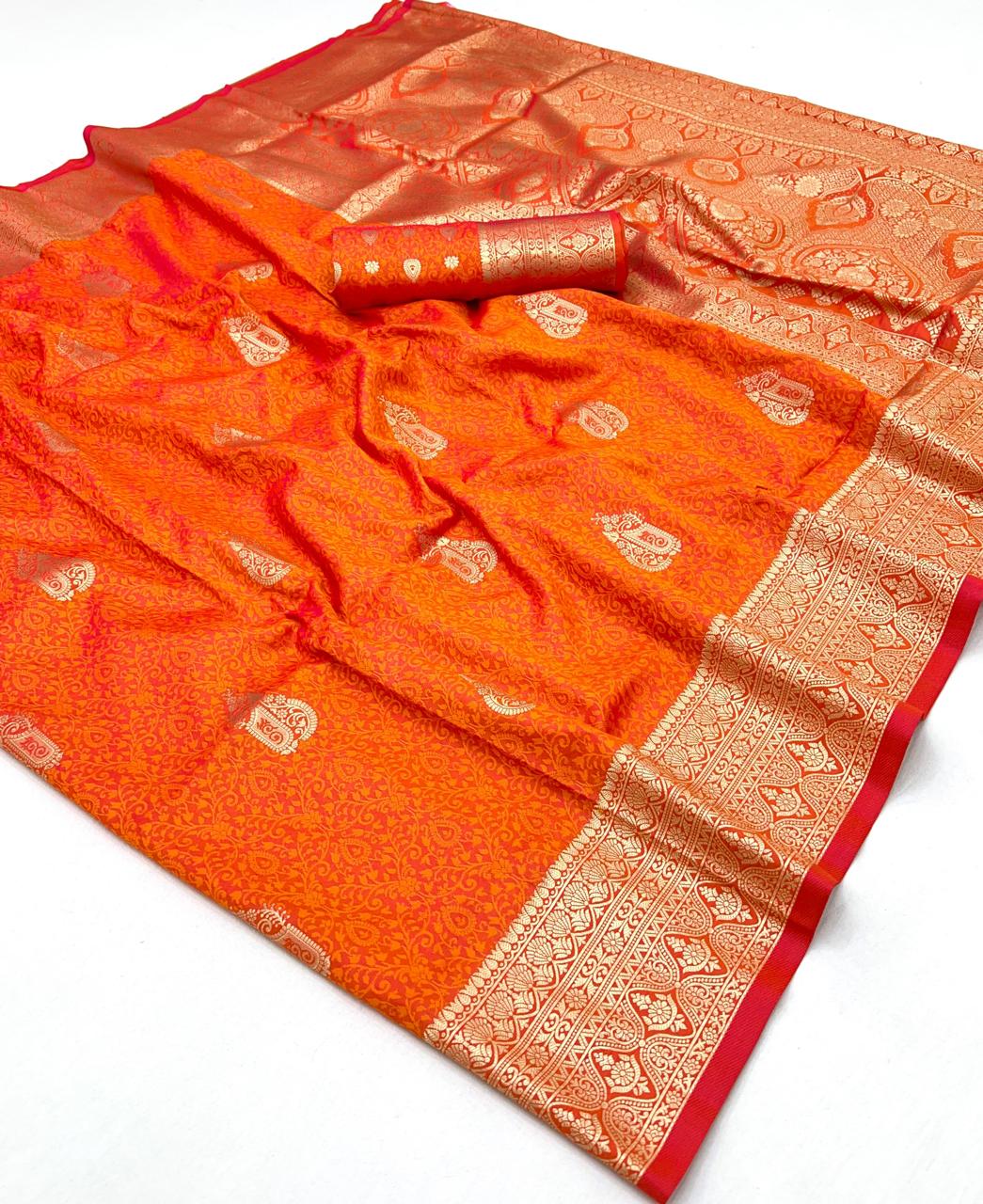 Orange Color Kanjivaram Silk Readymade/Easy Saree