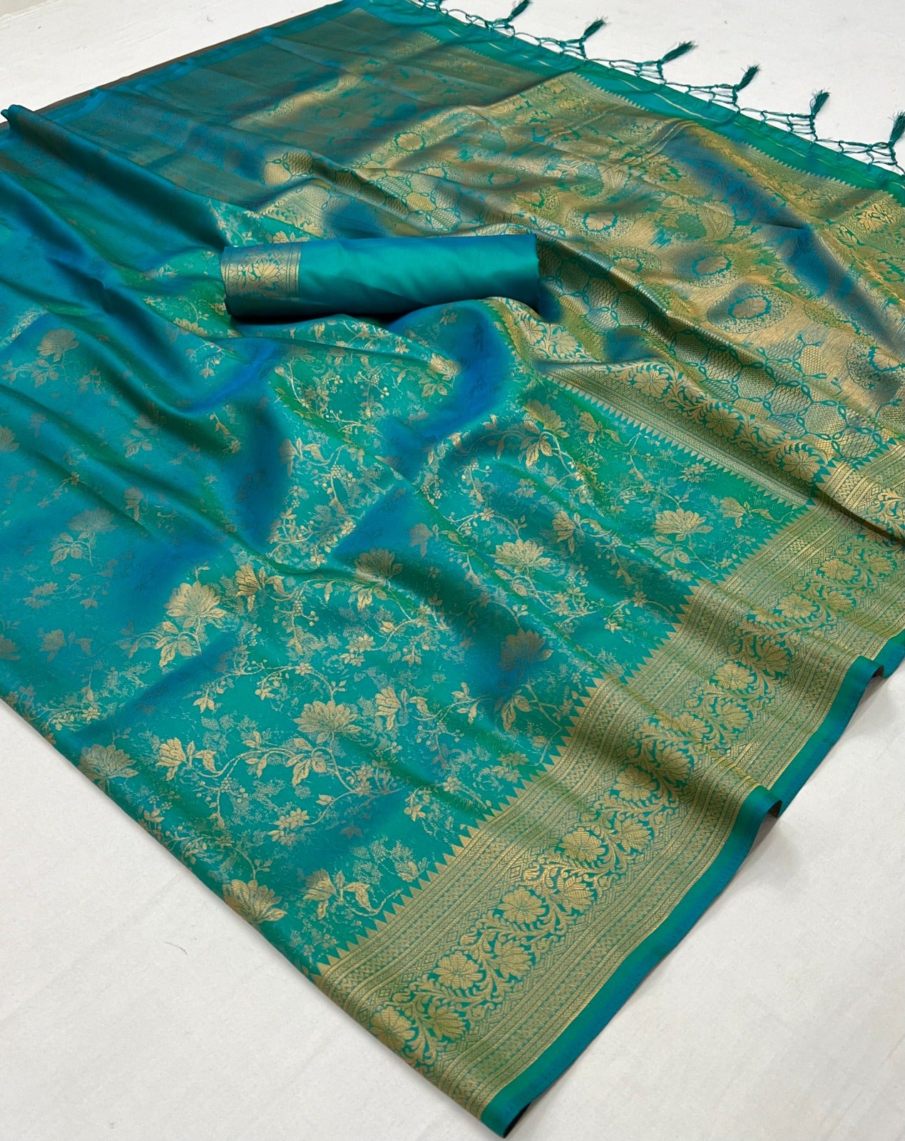 Turquoise Readymade/Easy Saree - Panaash Saree