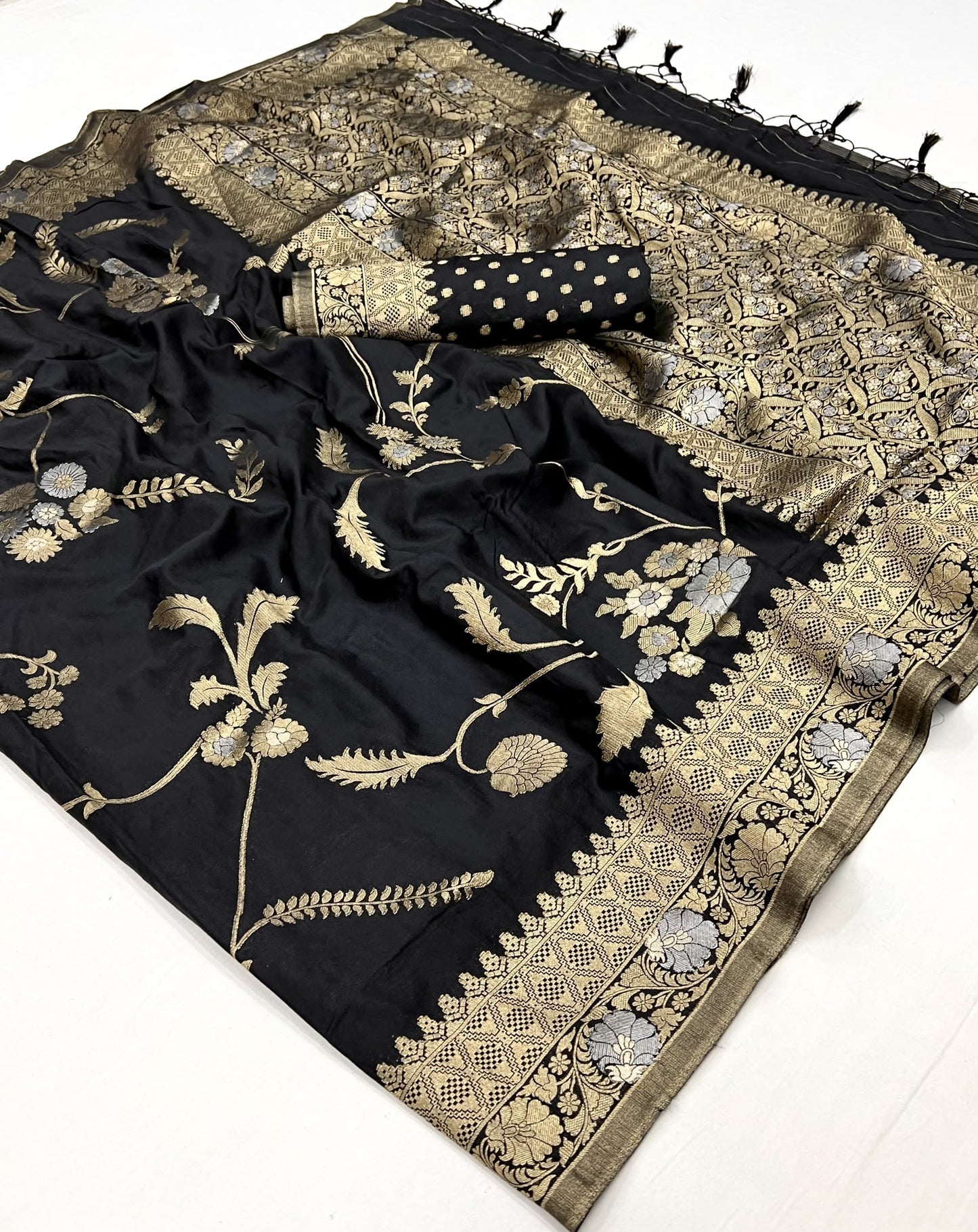 Black Soft Silk Readymade/Easy Saree