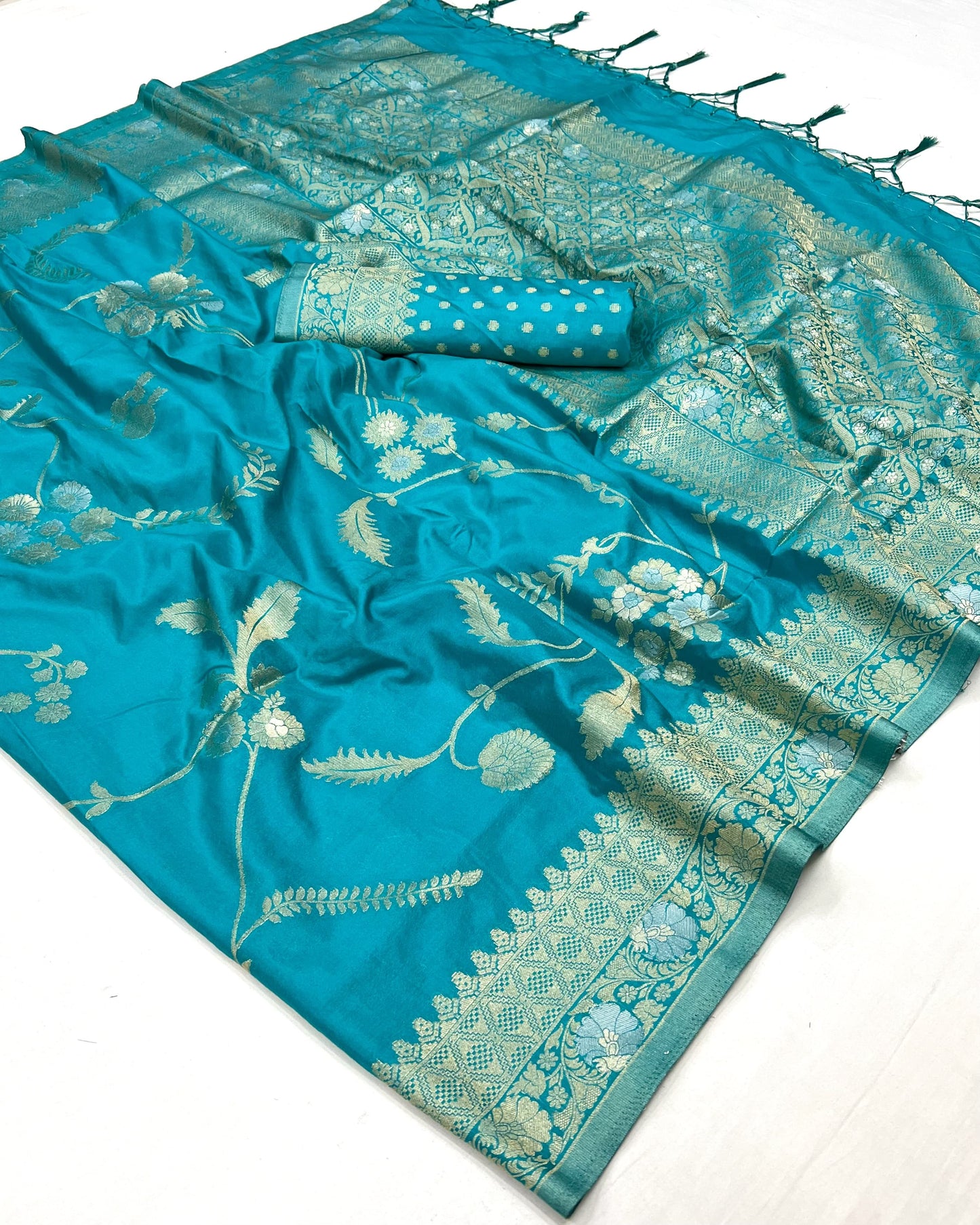 Turquoise Soft Silk Readymade/Easy Saree