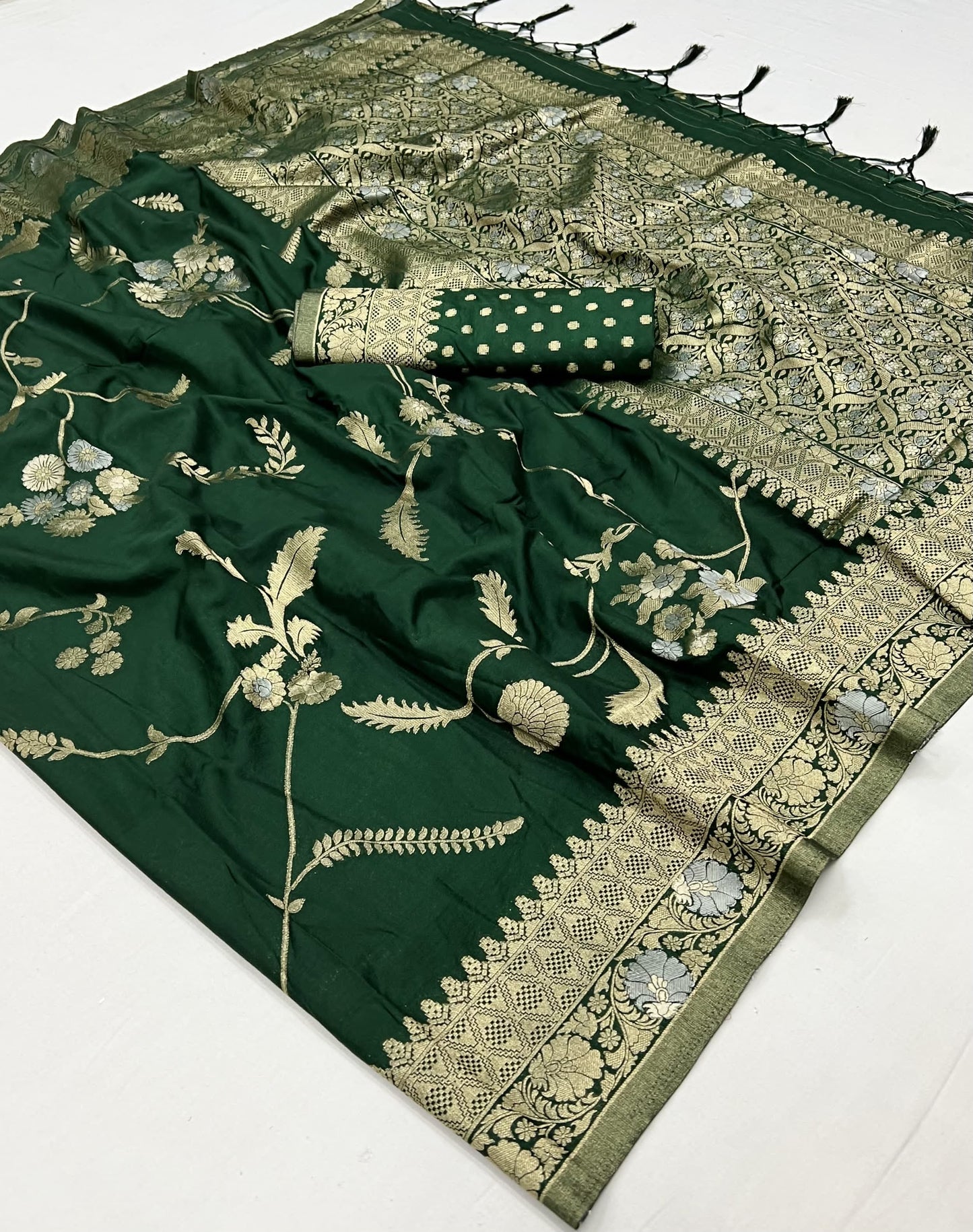 Bottle Green Color Soft Silk Readymade/Easy Saree