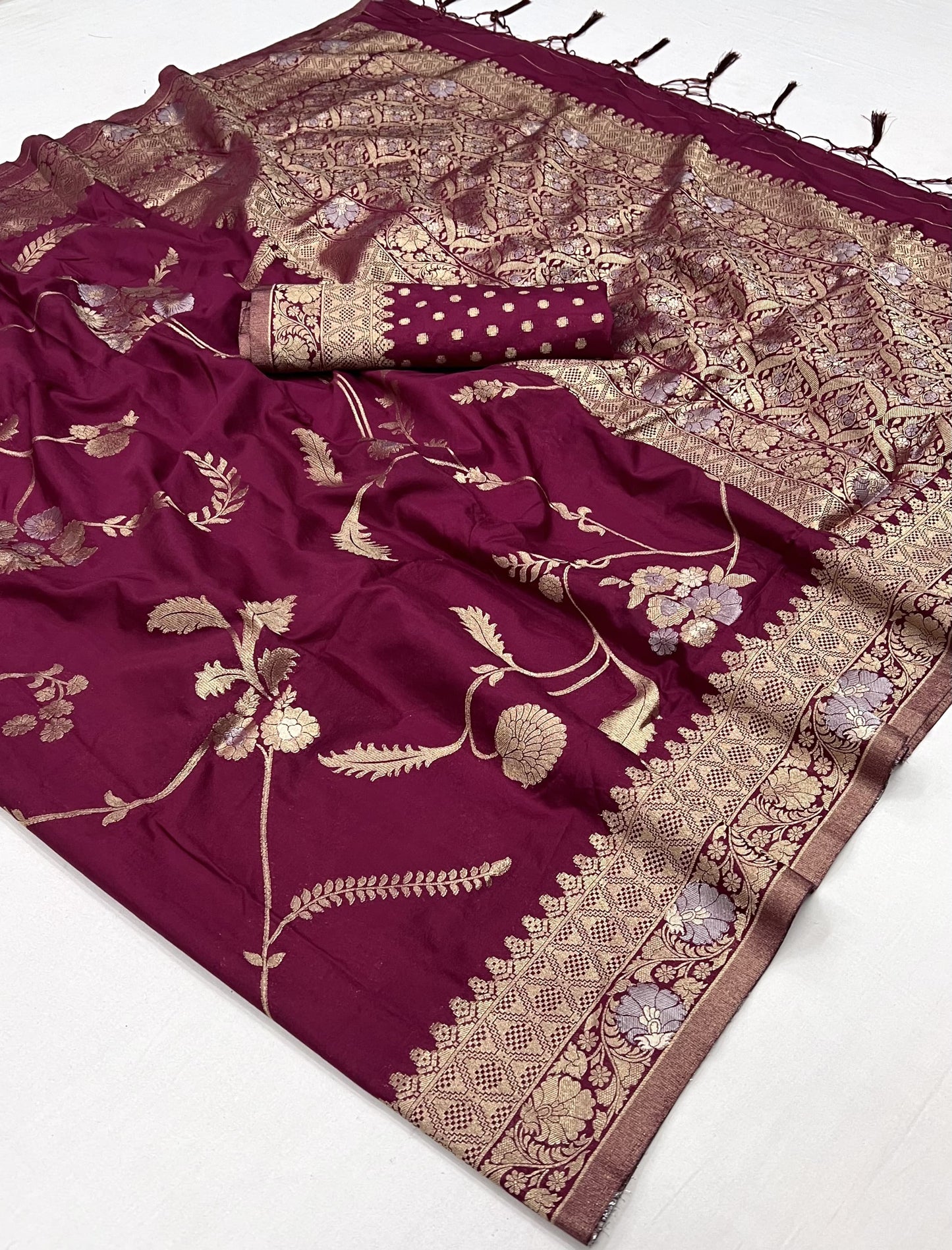Maroon Soft Silk Readymade/Easy Saree - Panaash Saree