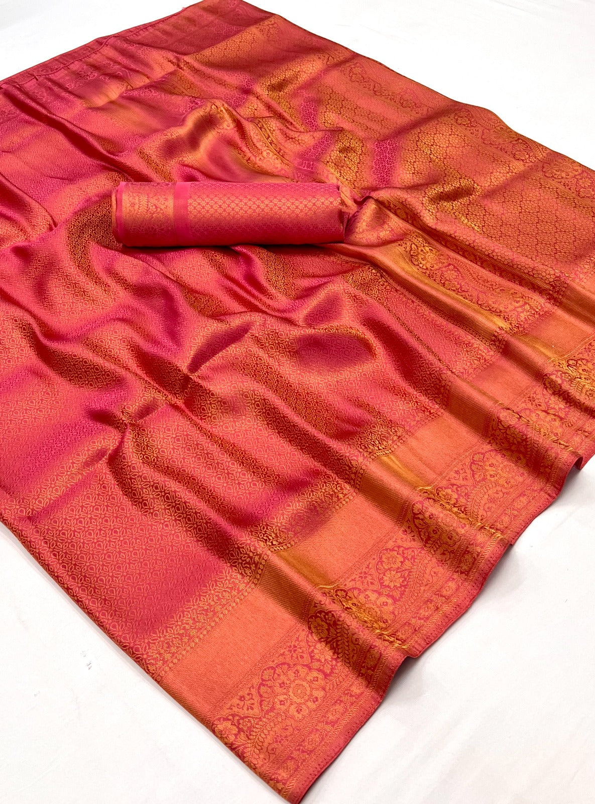 Orange Soft Silk Readymade/Easy Saree
