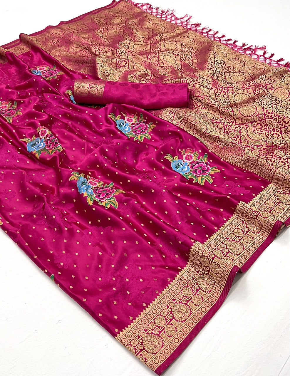 Pink Color Satin Silk Readymade/Easy Saree