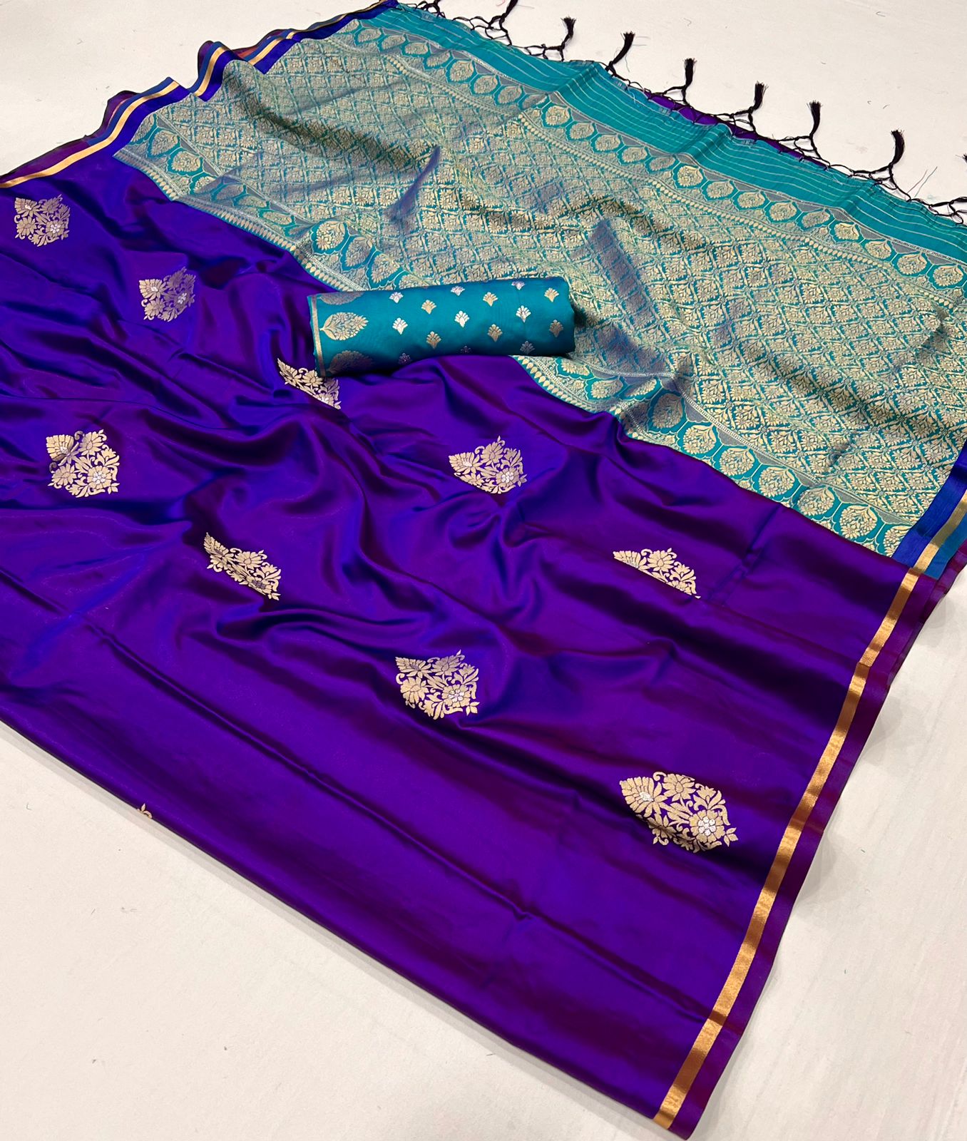 Purple Color Satin Silk Readymade/Easy Saree
