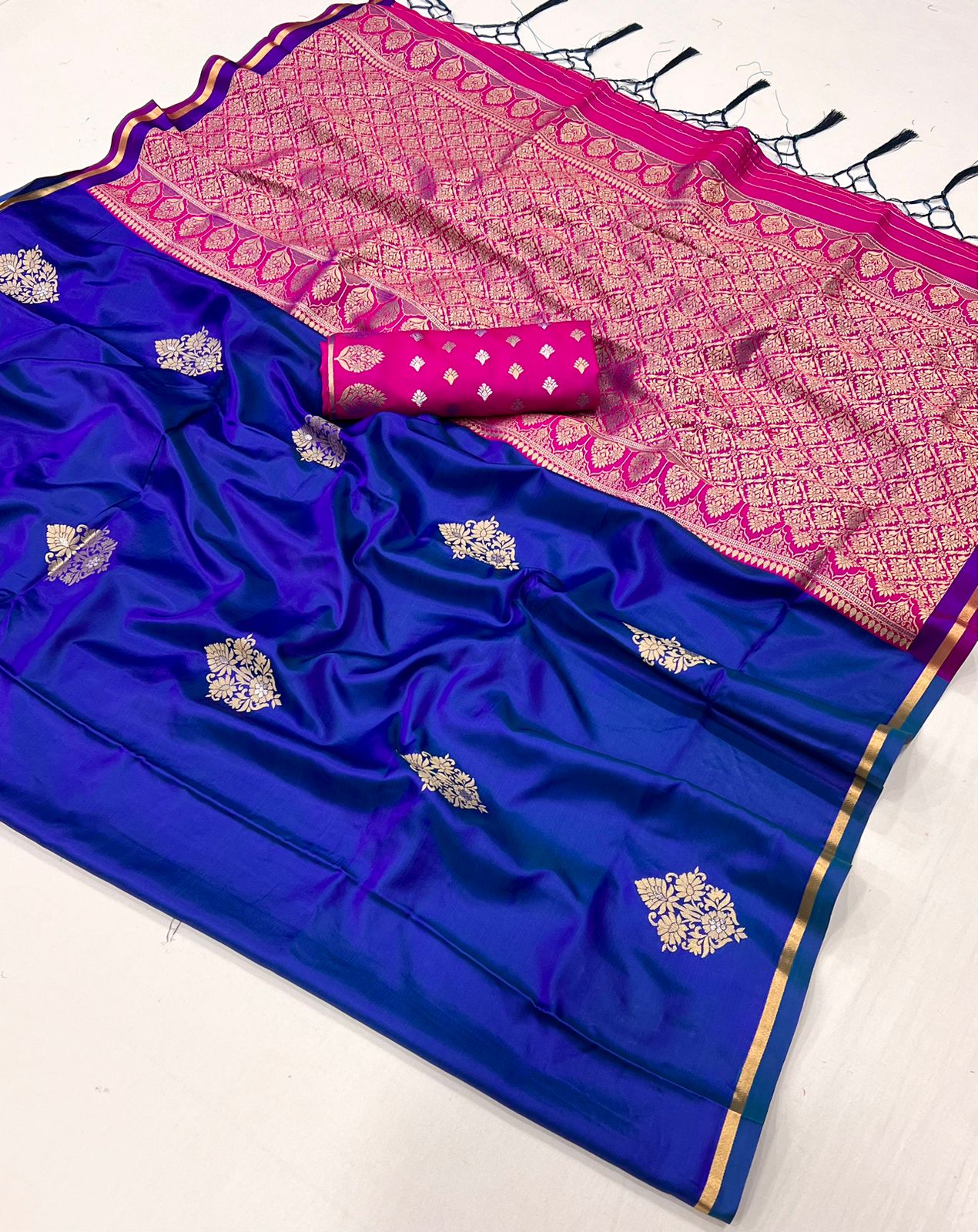 Blue Color Satin Silk Readymade/Easy Saree