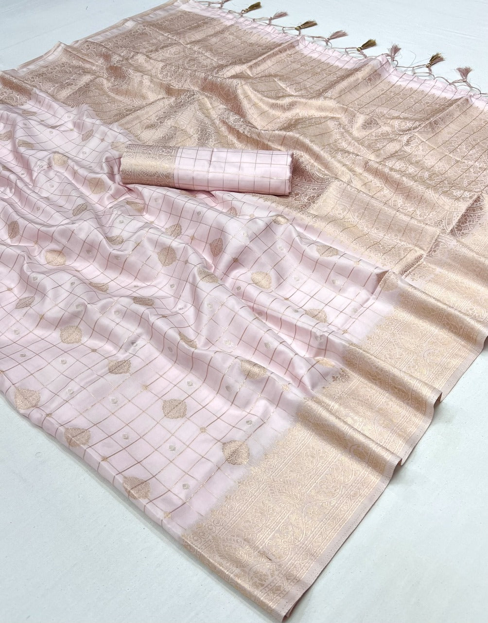 Peach Color Kataan Silk Readymade/Easy Saree