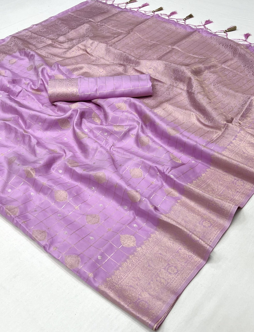 Lavender Color Kataan Silk Readymade/Easy Saree