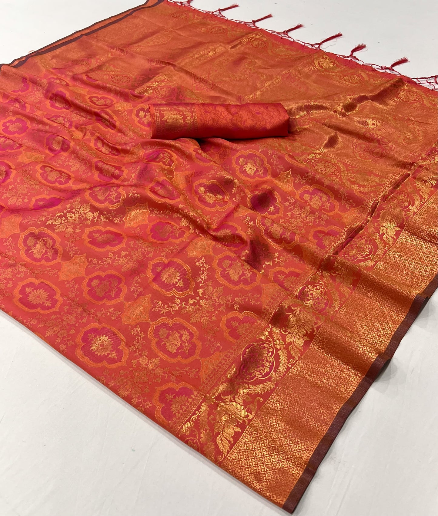 Peach Kanjivaram Silk Readymade/Easy Saree - Panaash Saree