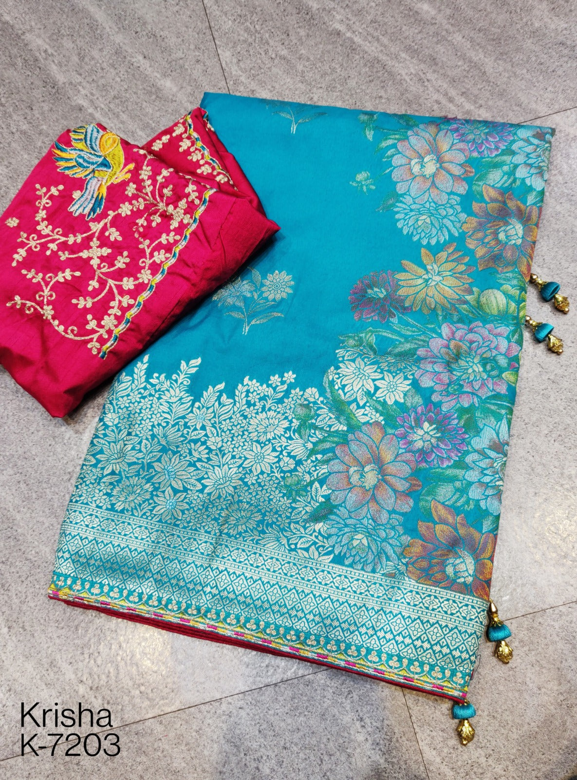 Turquoise Banarasi Soft Silk Readymade/Easy Saree