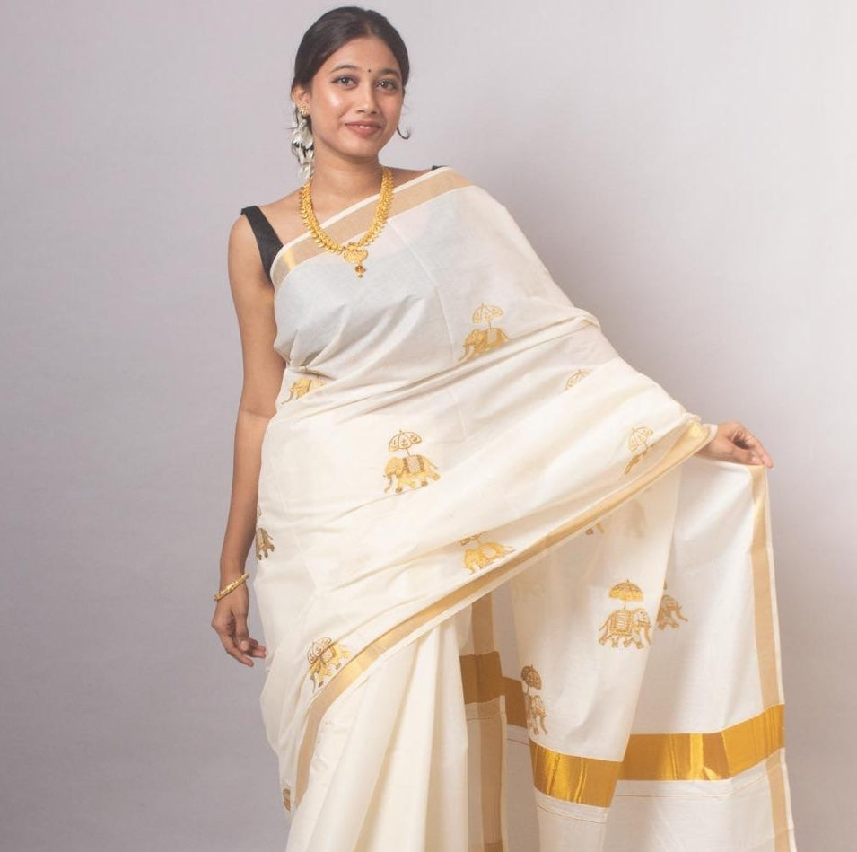 Kerala Mul Cotton Kasavu Normal Drape Saree - Panaash Saree