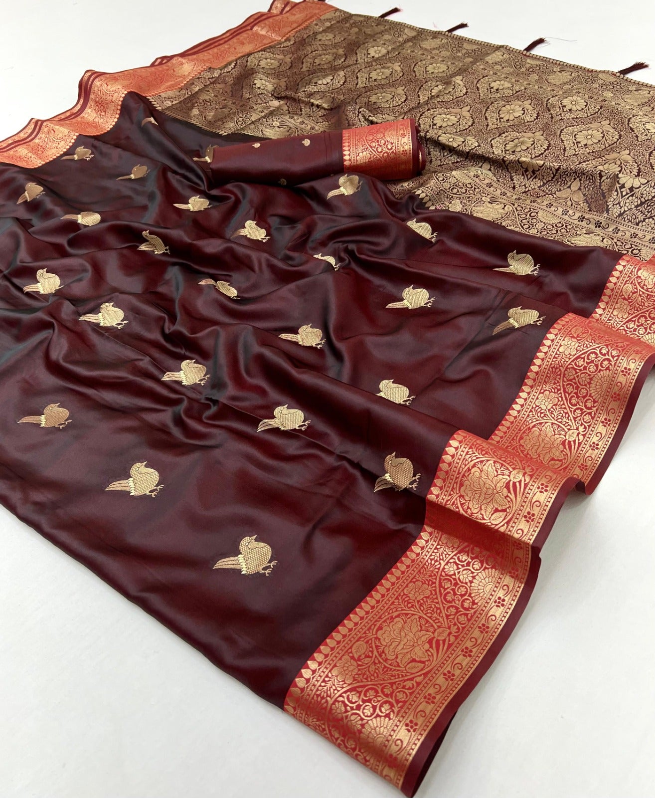 Maroon Color Satin Silk Readymade/Easy Saree