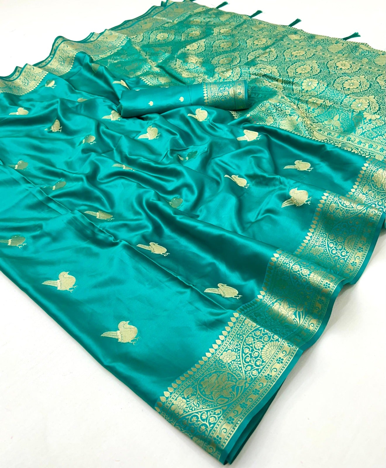 Sea Green Color Satin Silk Readymade/Easy Saree
