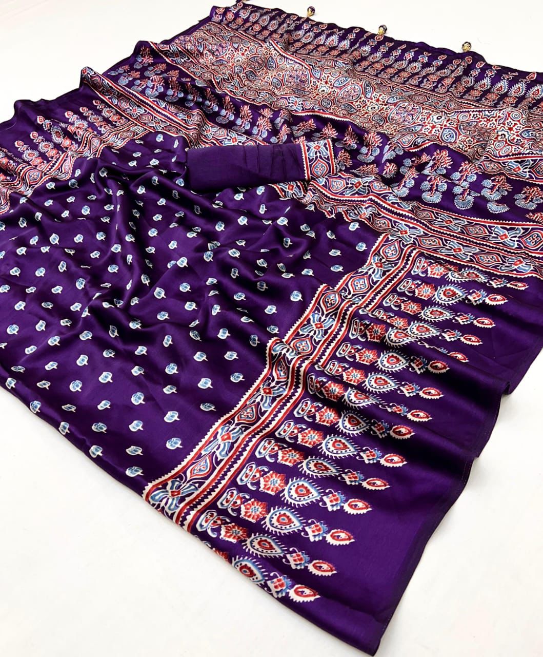 Purple Readymade Crepe Silk Saree