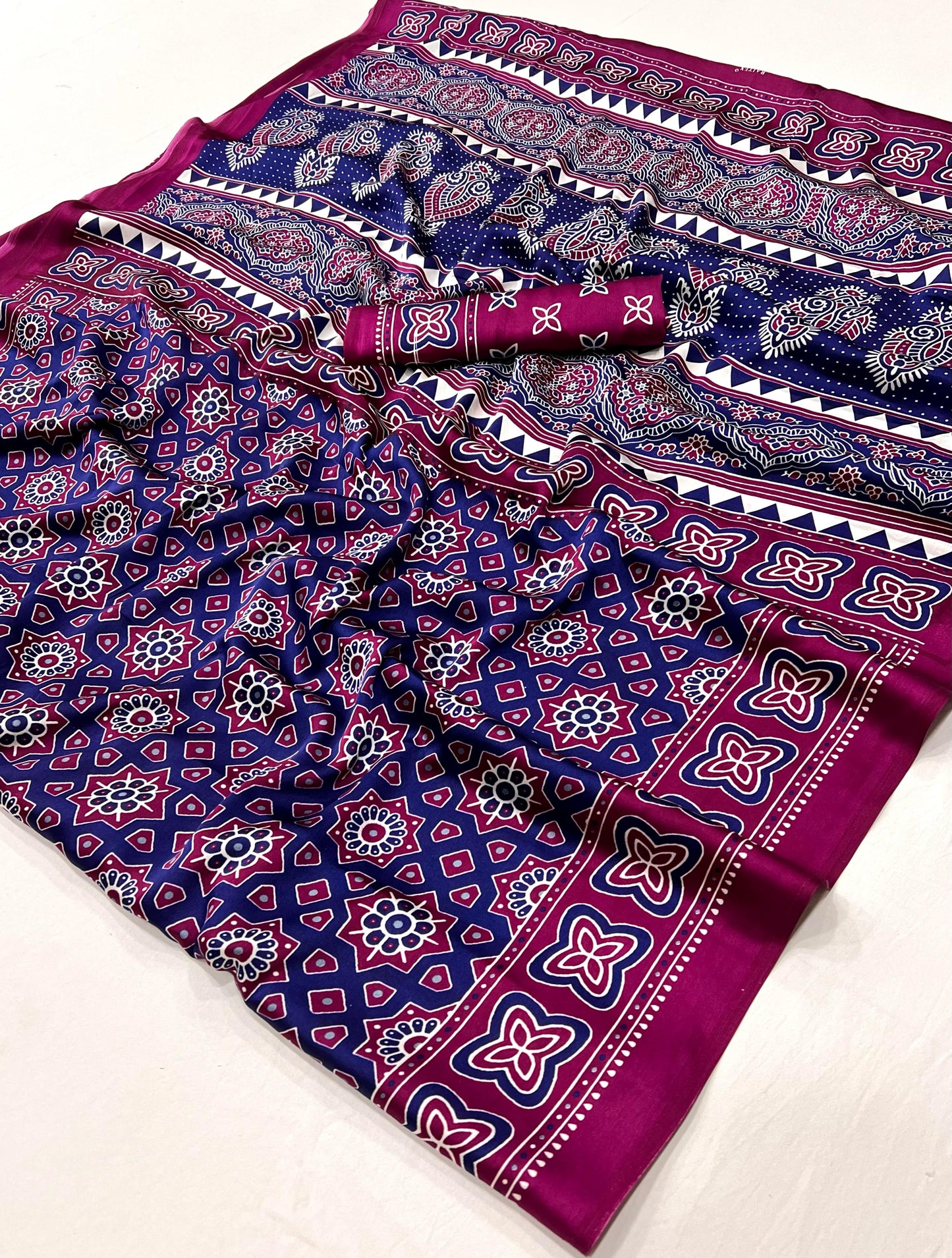 Purple Crepe Calm – Readymade Ajrakh Saree