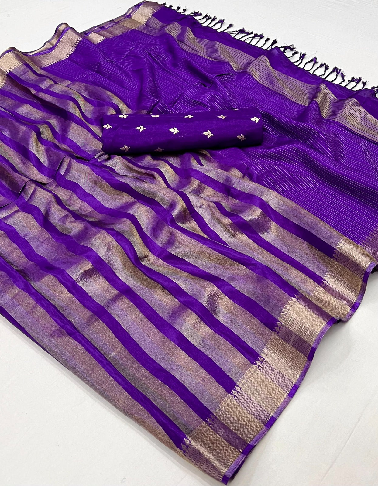 Purple Color Banarasi Silk Readymade/Easy Saree - Panaash Saree