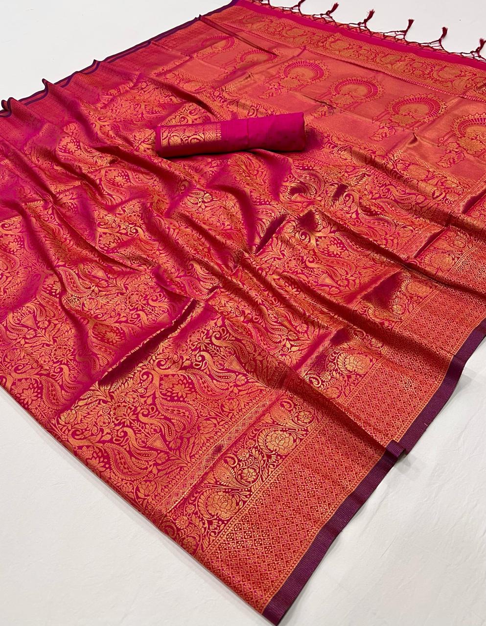 Pink Kanjivaram Silk Readymade/Easy Saree