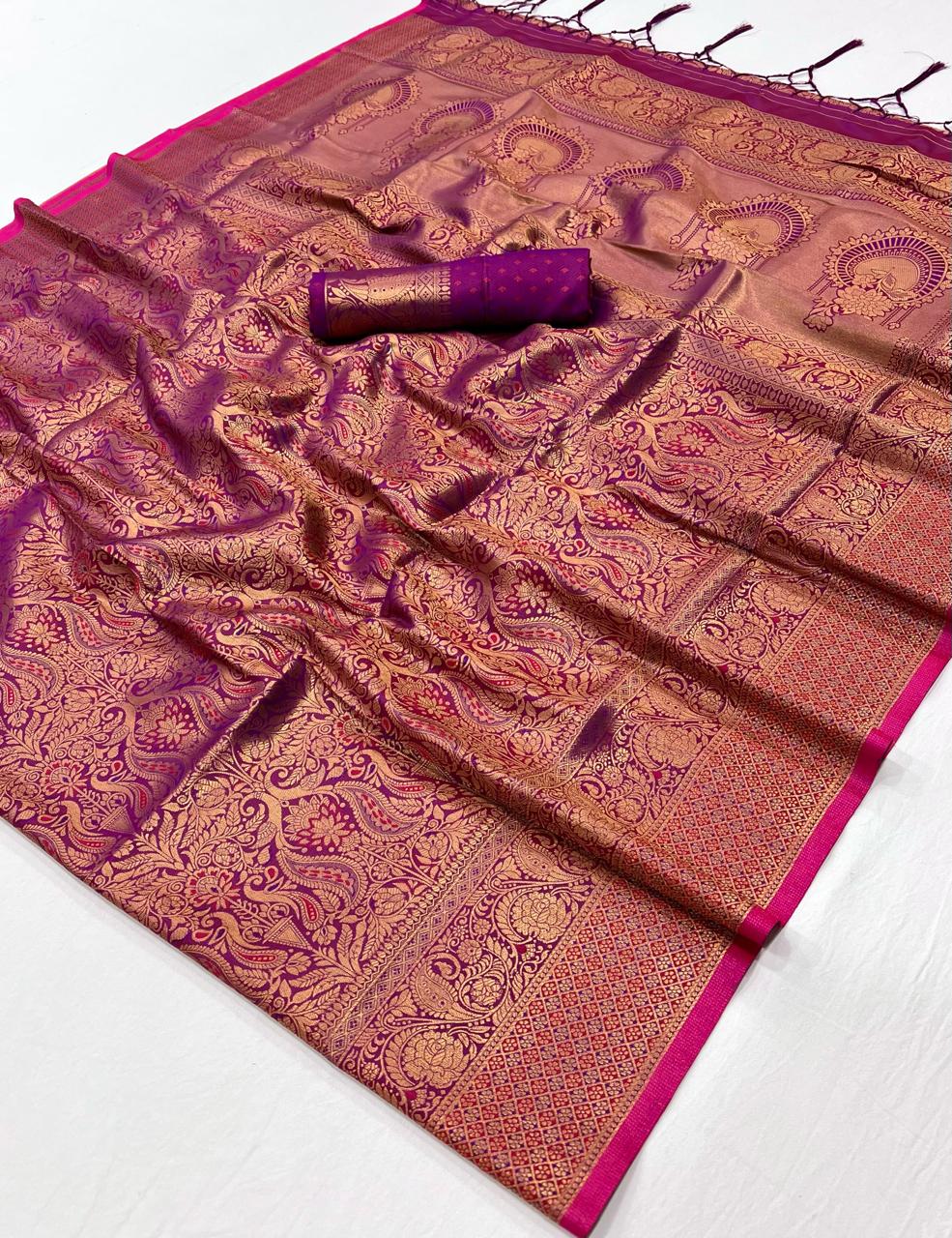 Magenta Kanjivaram Silk Readymade/Easy Saree