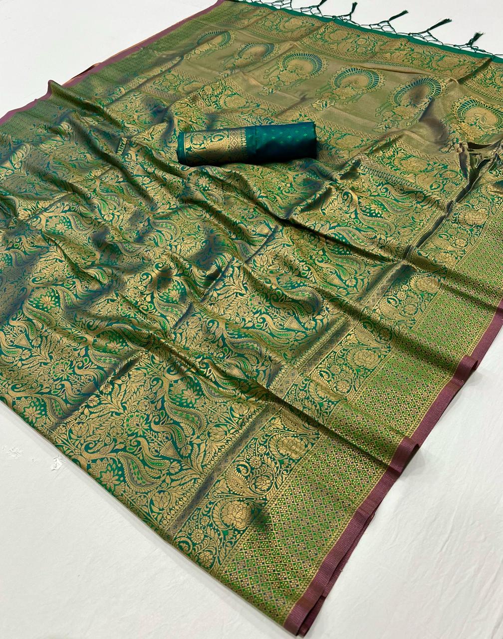 Green Kanjivaram Silk Readymade/Easy Saree