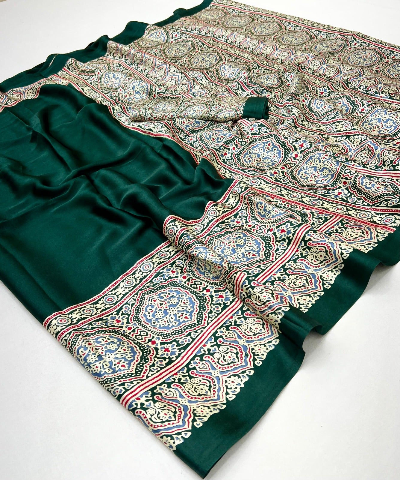 Green Crepe Silk Readymade Saree