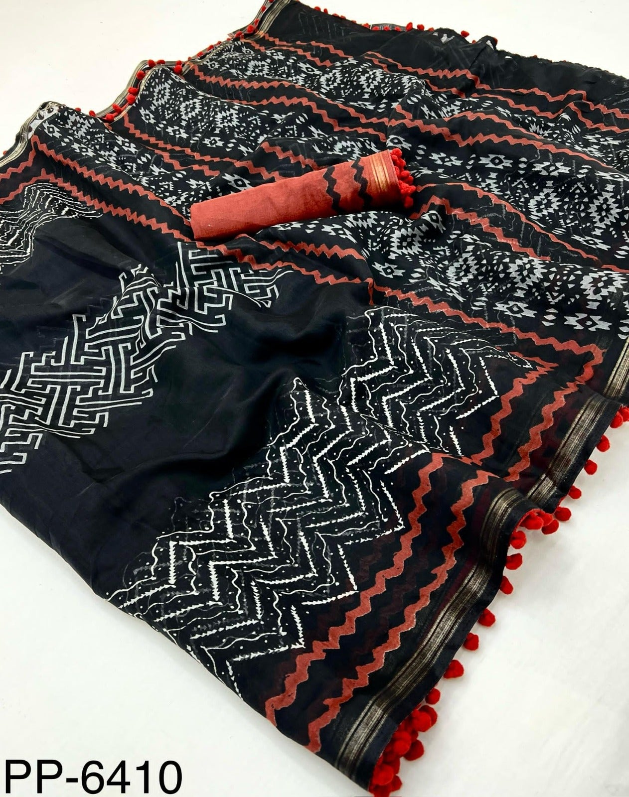 Black Mul Mul Cotton Easy/Readymade Saree