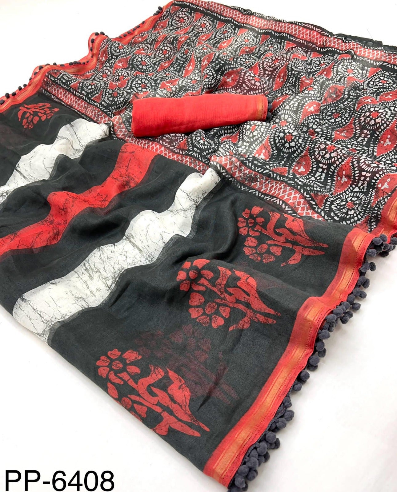 Grey Mul Mul Cotton Easy/Readymade Saree