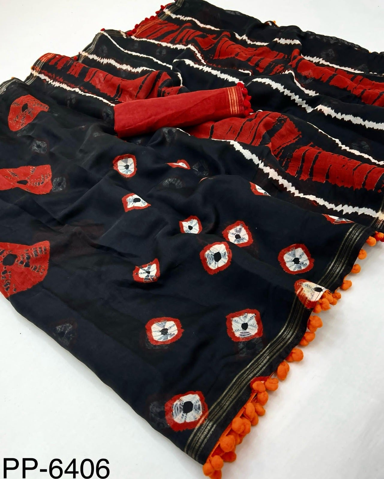 Black & Red Mul Mul Cotton Easy/Readymade Saree