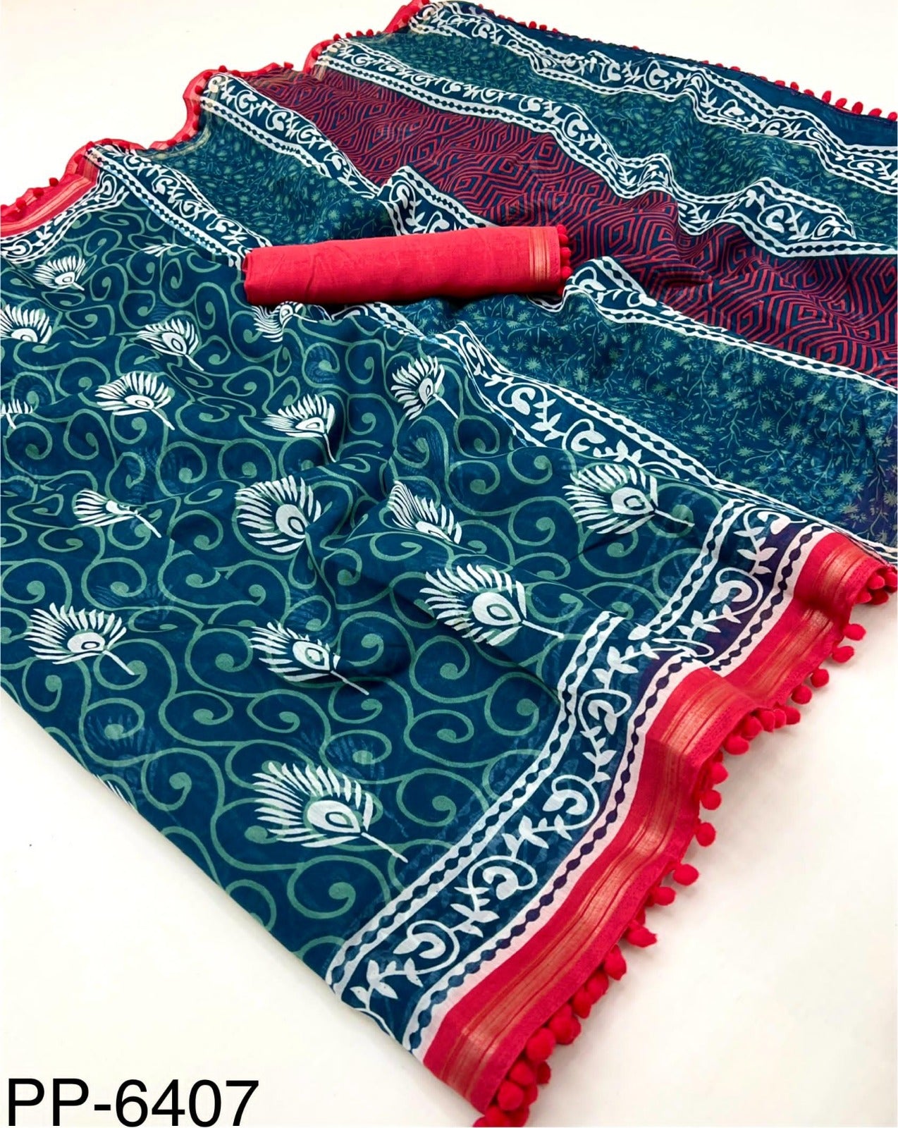 Turquoise Mul Mul Cotton Easy/Readymade Saree