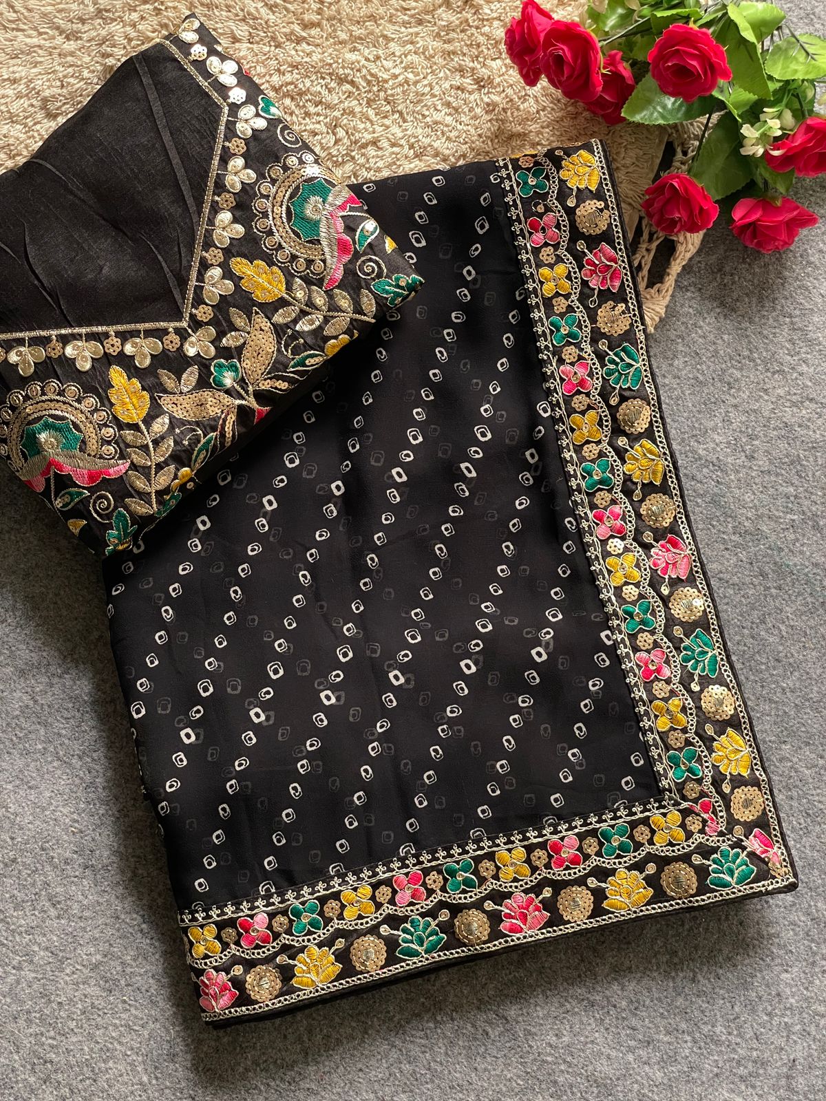 Black Georgette Readymade/Easy Saree