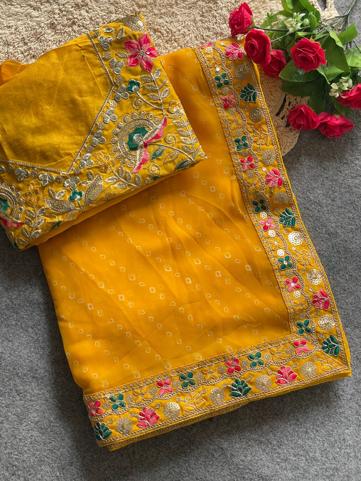 Yellow Georgette Readymade/Easy Saree