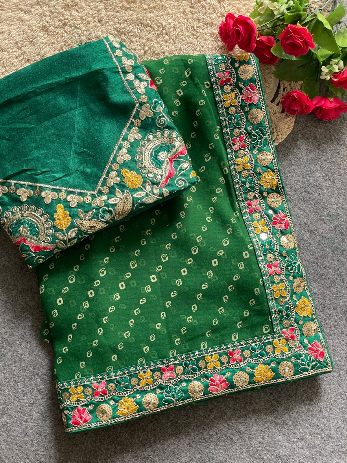 Green Georgette Readymade/Easy Saree