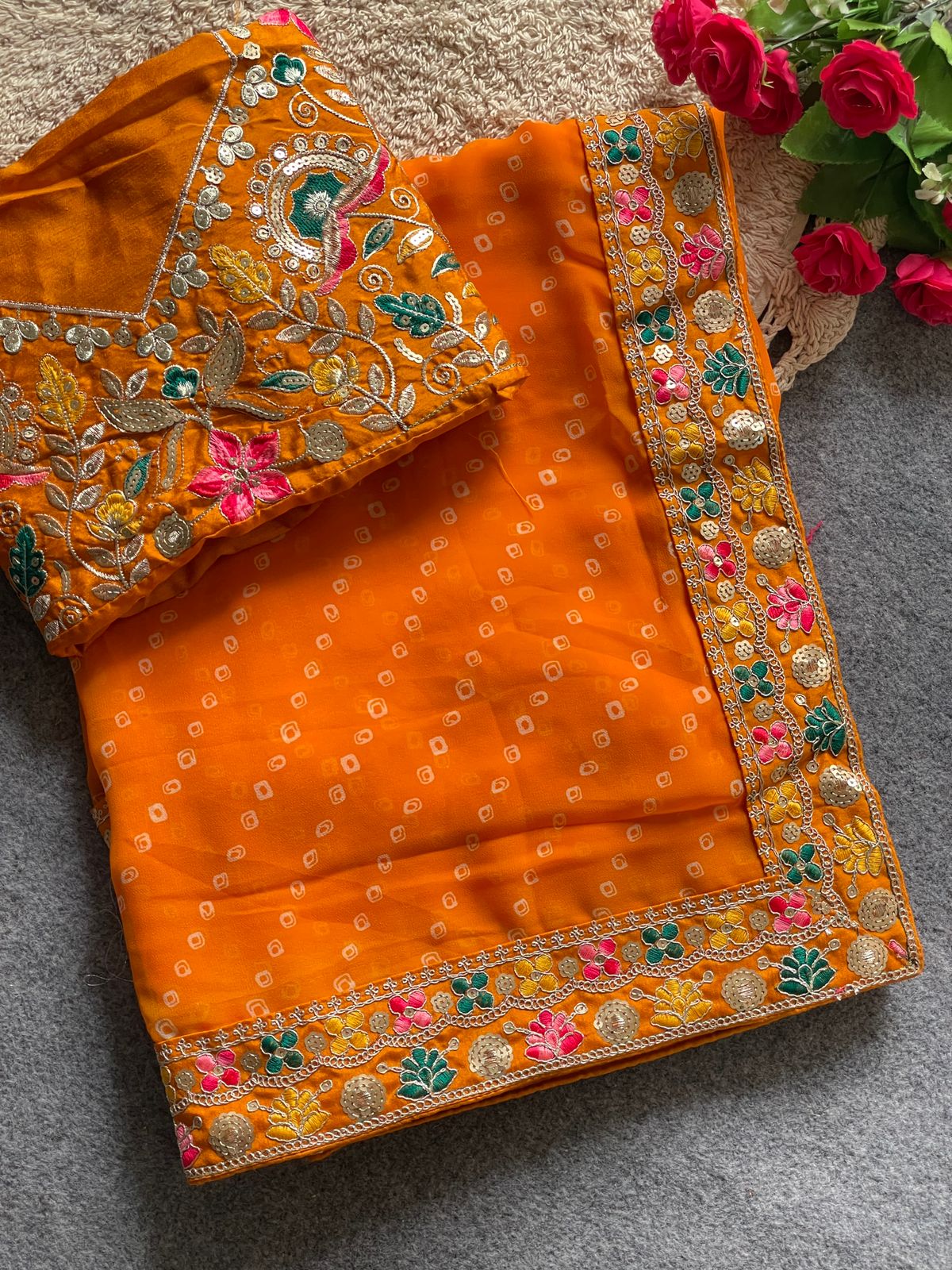 Orange Georgette Readymade/Easy Saree