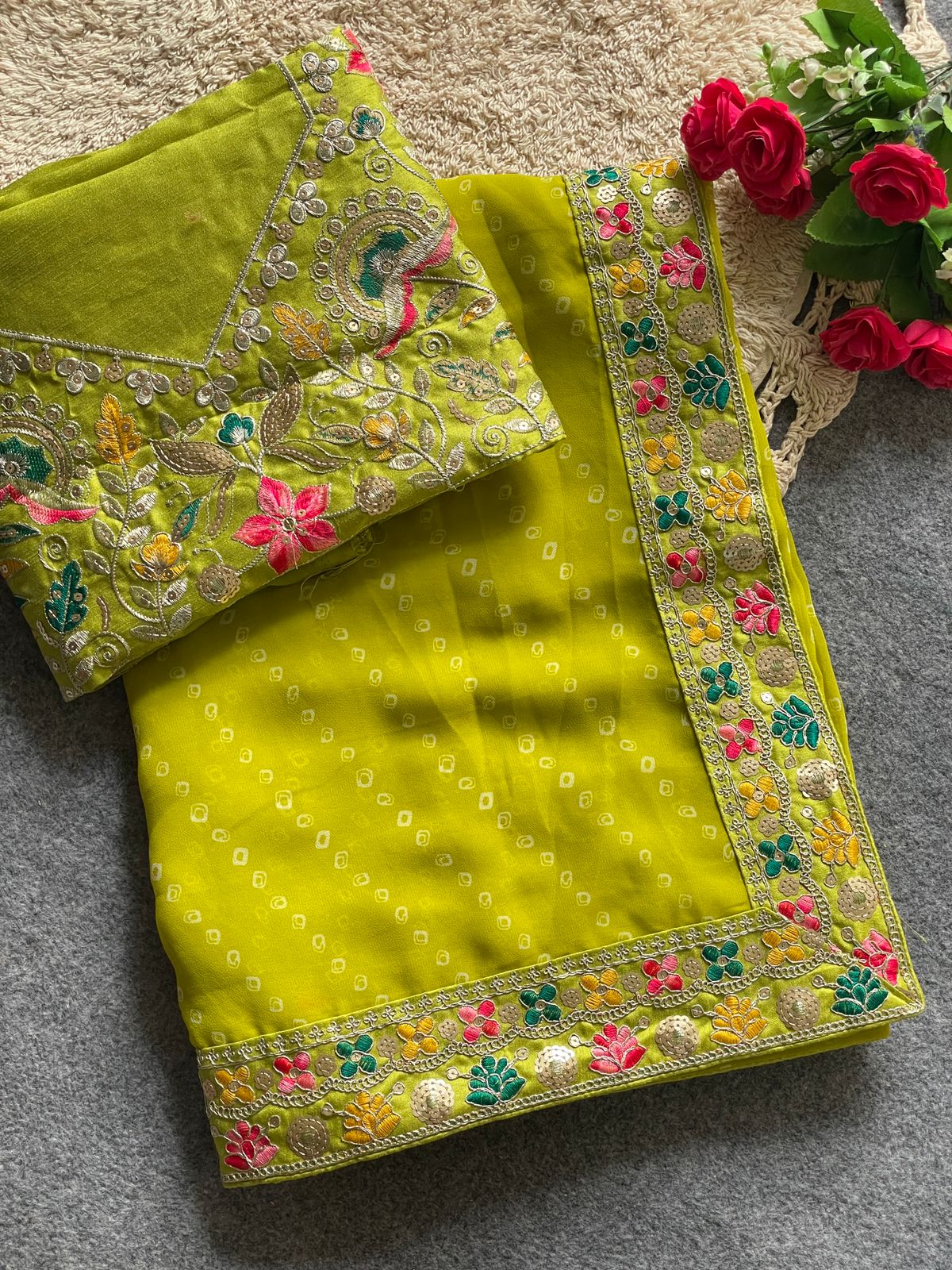 Light Green Georgette Readymade/Easy Saree