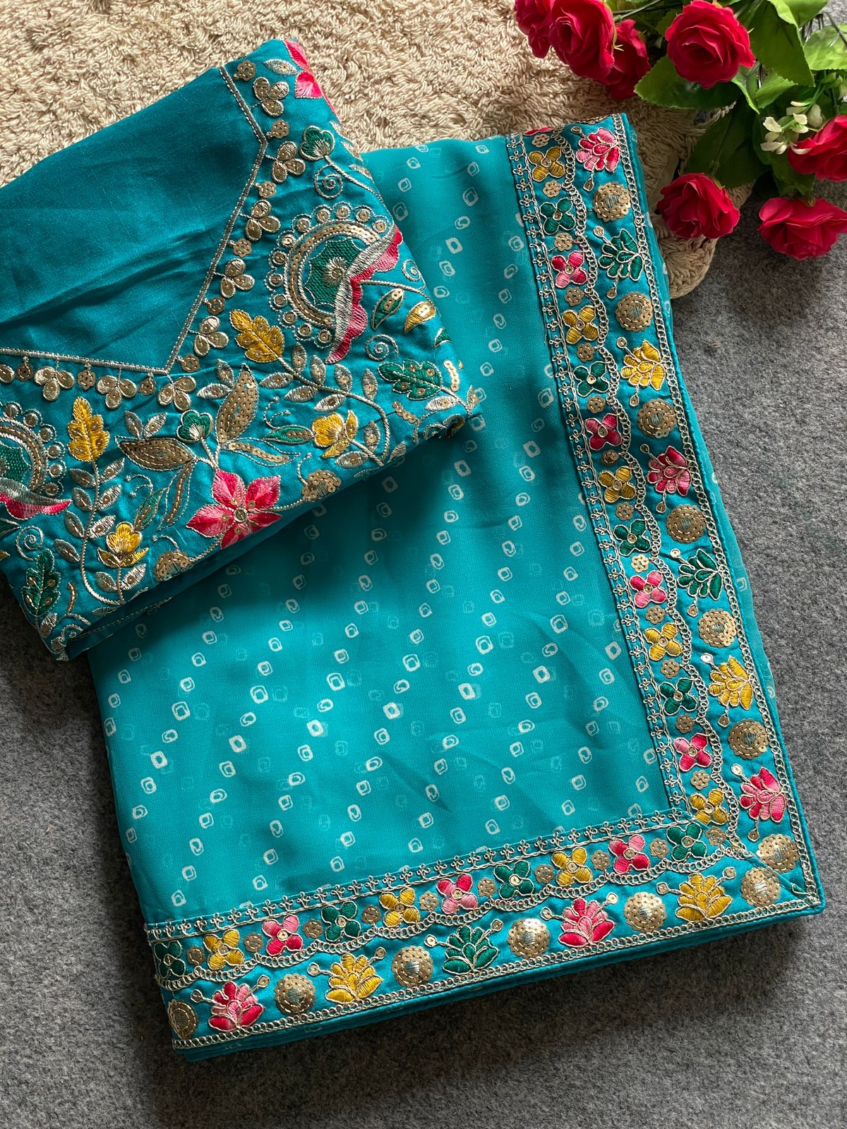 Blue Georgette Readymade/Easy Saree