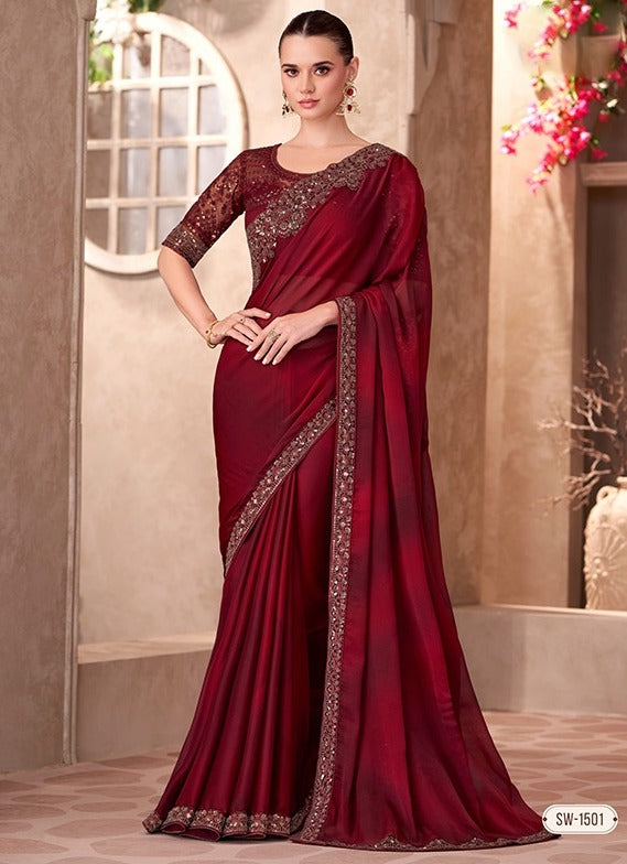 Maroon Cocktail Party Wear Readymade Saree