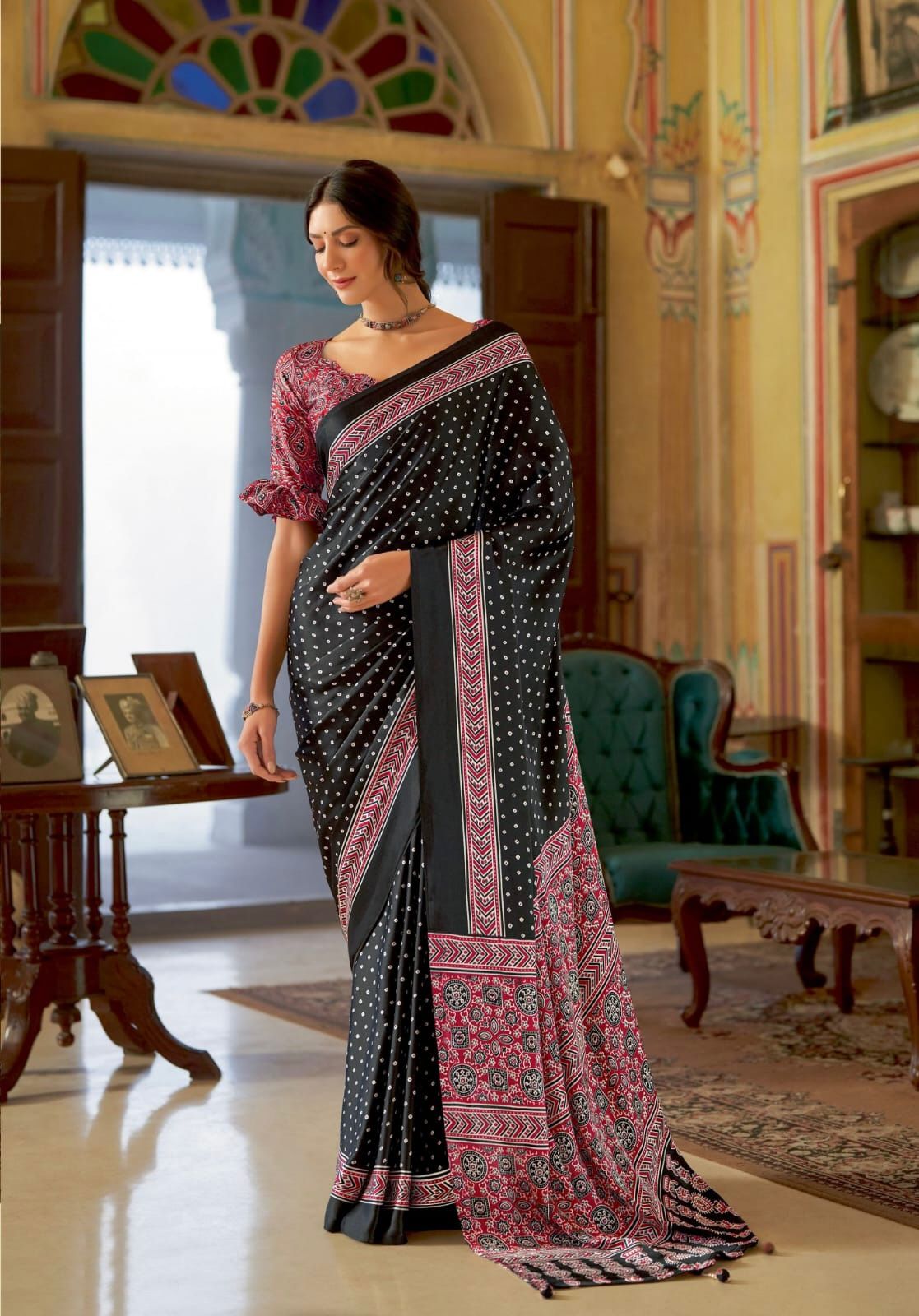 Black Readymade/Easy Crepe Silk Saree