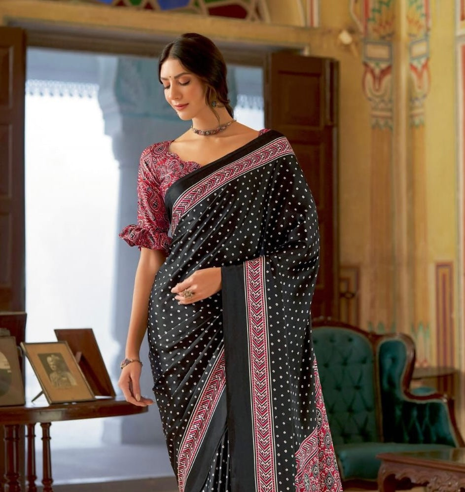 Black Readymade/Easy Crepe Silk Saree