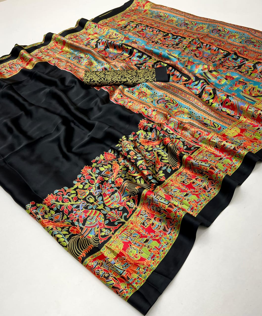 Black Crepe Silk Readymade Saree