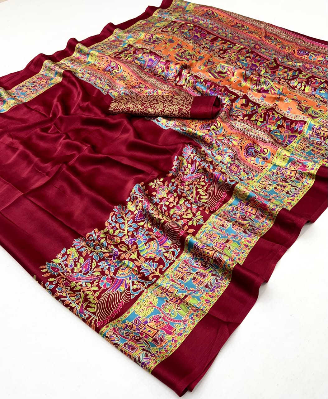Red Crepe Silk Readymade Saree