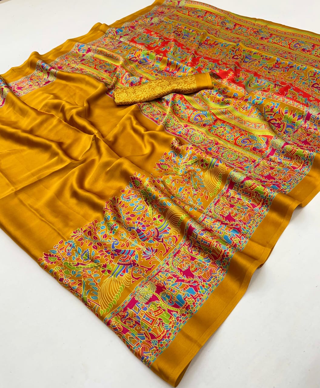 Yellow Crepe Silk Readymade Saree