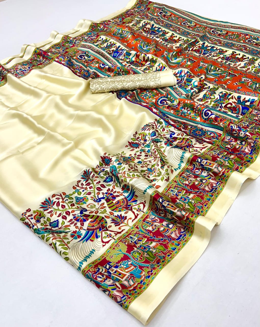 Off-White Crepe Silk Readymade Saree