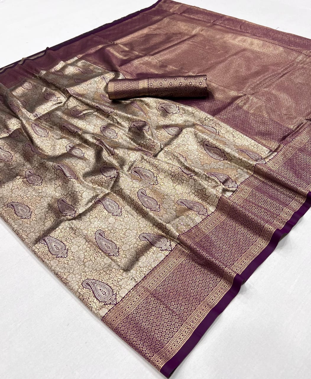 Wine Kanjivaram Silk Readymade/Easy Saree