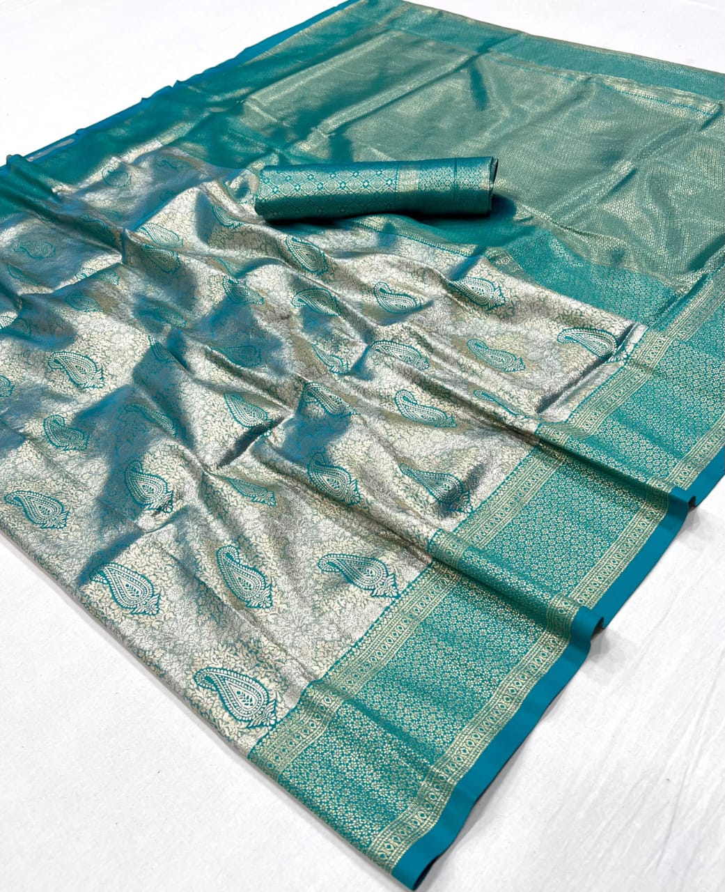 Turquoise Kanjivaram Silk Readymade/Easy Saree