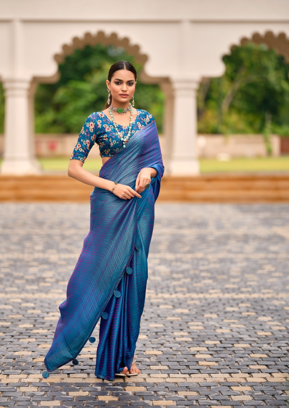 Blue Georgette Readymade/Easy Saree
