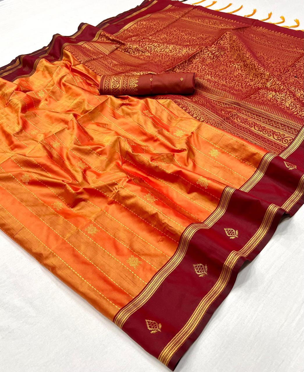 Orange Kanjivaram Silk Readymade/Easy Saree