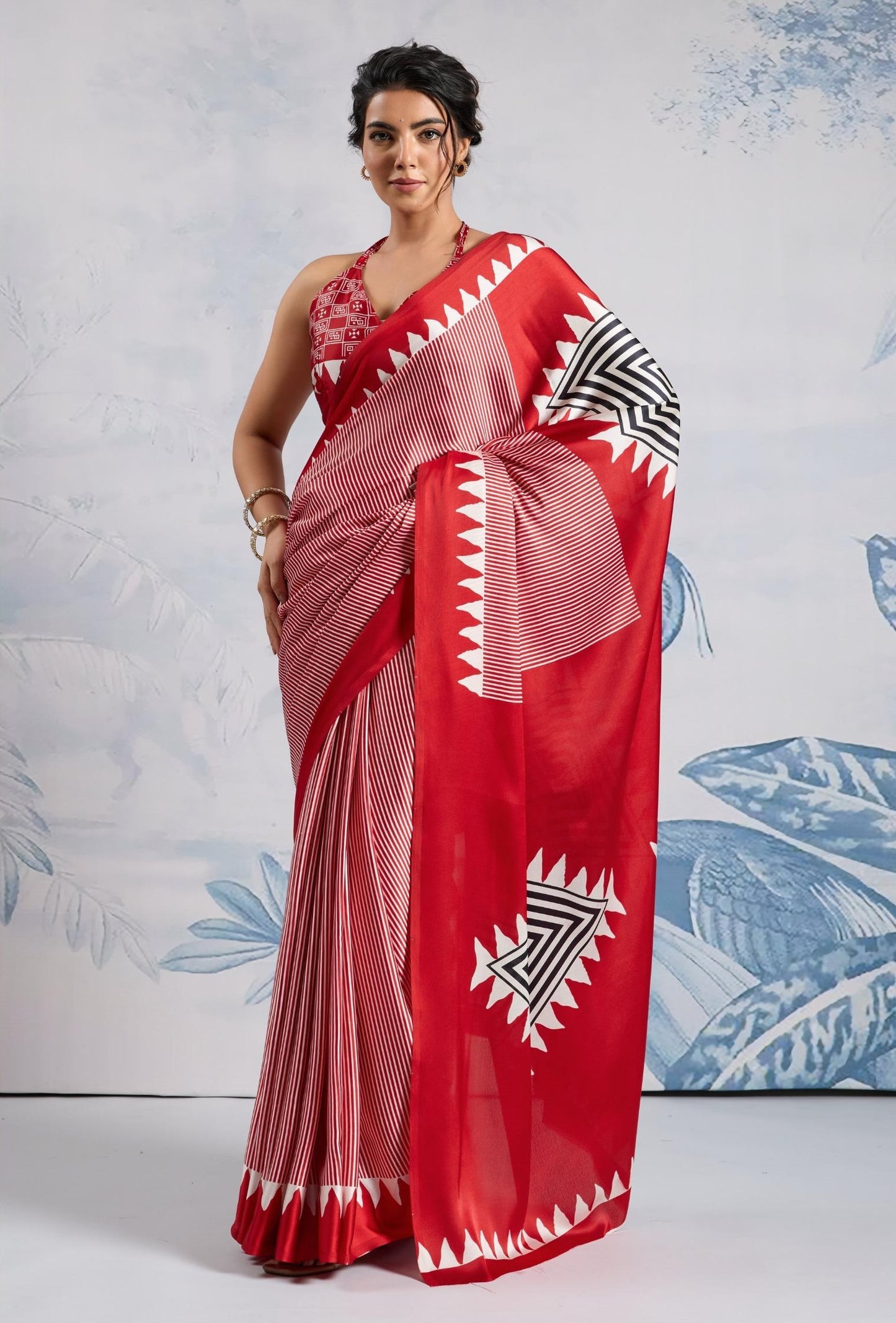 Red Crepe Silk Readymade/Easy Saree
